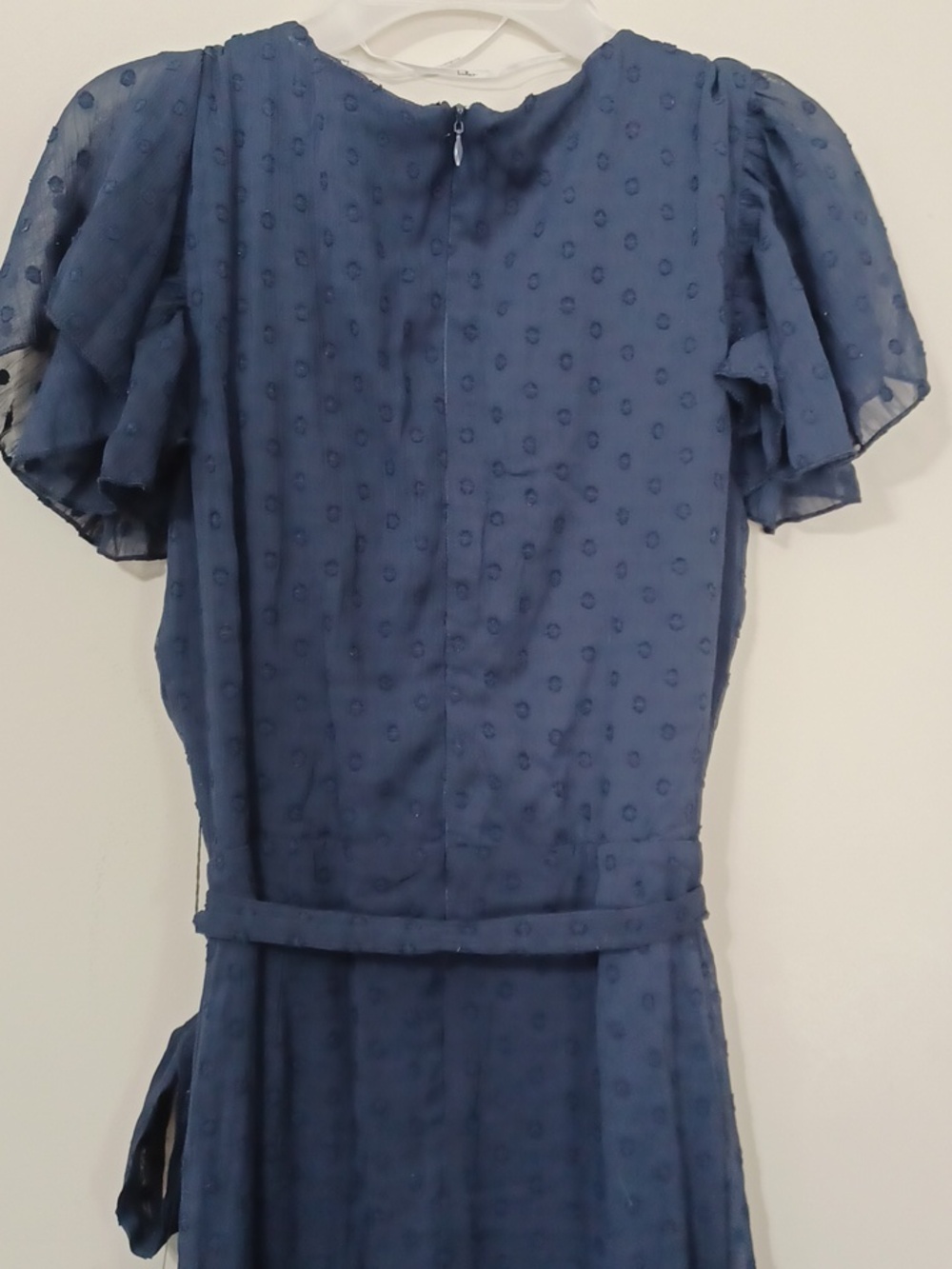 Lulu's Navy Blue Have Harmony Swiss Dot Ruffles Wrap Midi Dress . NWT. Size S - Picture 13 of 13